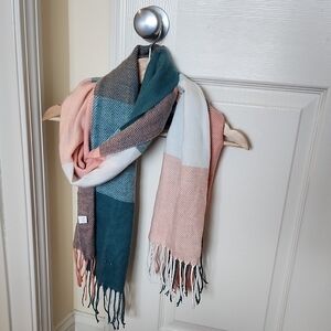 Green, White and Pink Plaid Scarf